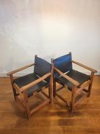 Brutalist armstoelen in eik en tuigleer 1960, Ophalen, Gebruikt, Twee, Bruin