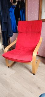 Rode fauteuil met houten frame (Ikea), Huis en Inrichting, Ophalen, Gebruikt, 75 tot 100 cm, 50 tot 75 cm