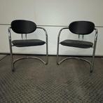 Setje Effezeta chroom,leder buisframe Italiaans., Huis en Inrichting, Stoelen, Ophalen, Zo goed als nieuw, Zwart