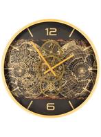 Grote Zwart Goud Raderklok Ø46cm – Industrieel Wandklok, Wandklok, ., Nieuw, Ophalen of Verzenden