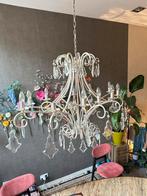 Bladzilveren kroonluchter met  kristallen pegels, Huis en Inrichting, Ophalen of Verzenden, Gebruikt, Metaal