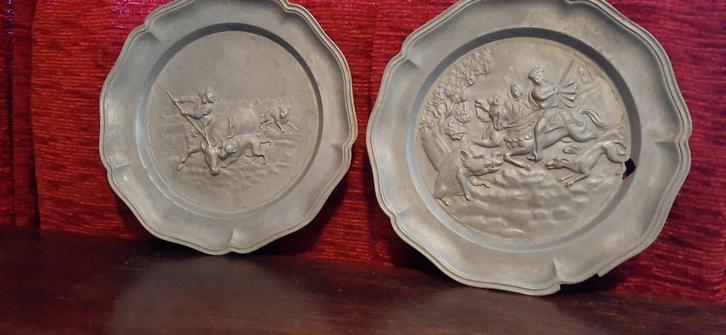 Tinnen borden met jachttafereel + diversen., Antiek en Kunst, Curiosa en Brocante, Ophalen of Verzenden