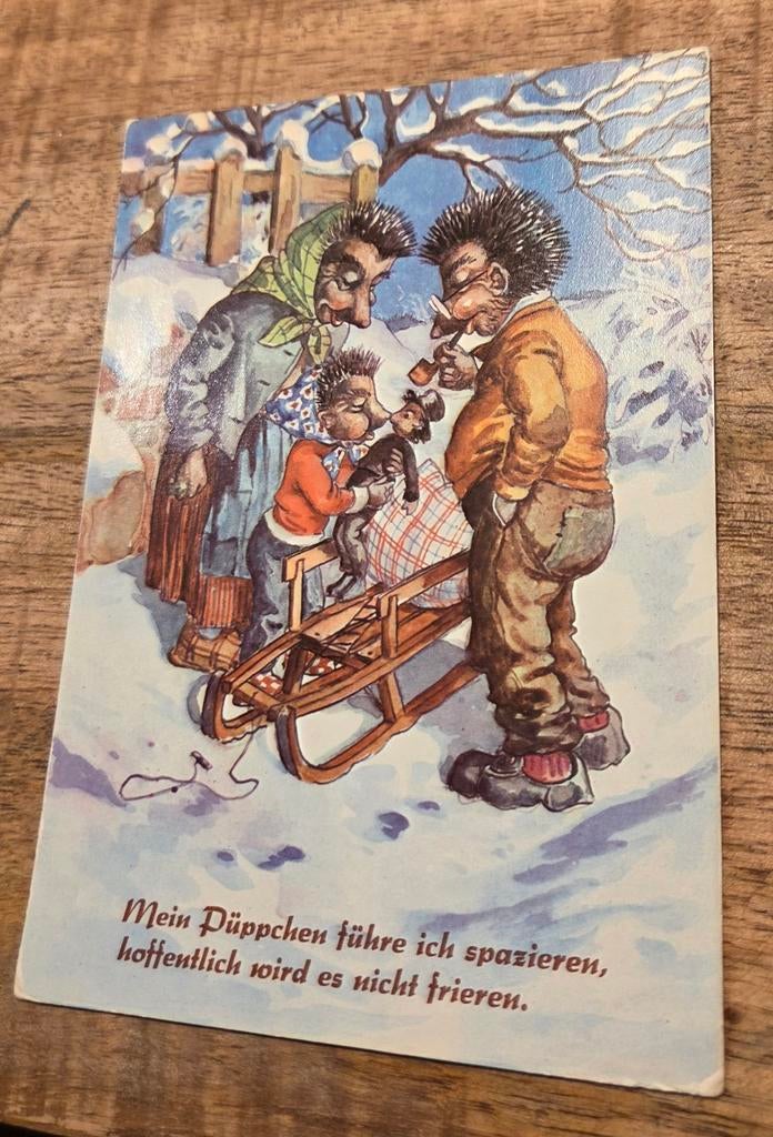 Familie Egel in de sneeuw, Verzenden, 1960 tot 1980, Ongelopen, Kinderen