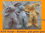 K376 Konijn Konijntje Bambino ( grijs , groen of geel ), Ophalen, Zo goed als nieuw, Konijn