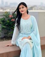 Sky Blue Chiffon Sharara Set - XL (42/44), Blauw, Maat 42/44 (L), Nieuw, Ophalen of Verzenden