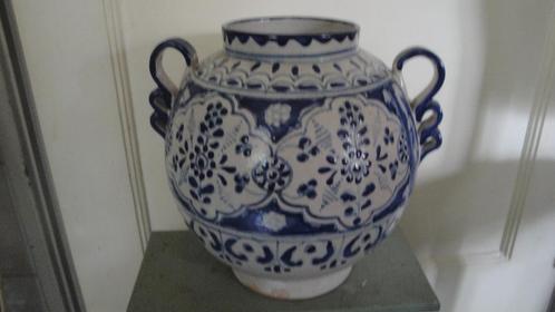 antieke delfsblauwe bol vaas met aparte oren  mosa, Antiek en Kunst, Curiosa en Brocante, Ophalen of Verzenden