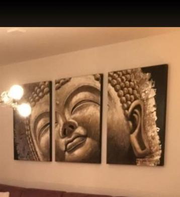 3D Schilderij - Drieluik Boeddha op doek beschikbaar voor biedingen