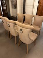 Beige linnenstof stoelen 6, Huis en Inrichting, Stoelen, Ophalen, Gebruikt, Overige kleuren, Stof