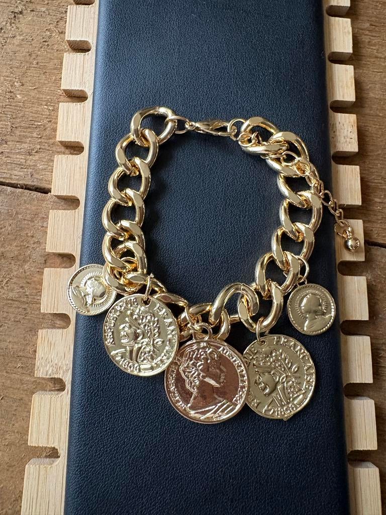 Armband met Griekse munten - Nieuw!, Overige materialen, Nieuw, Ophalen of Verzenden, Met bedels of kralen