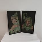 Batik afbeeldingen 35 x 61 man en vrouw in houten lijst SET, Minder dan 50 cm, Minder dan 50 cm, Gebruikt, Ophalen of Verzenden