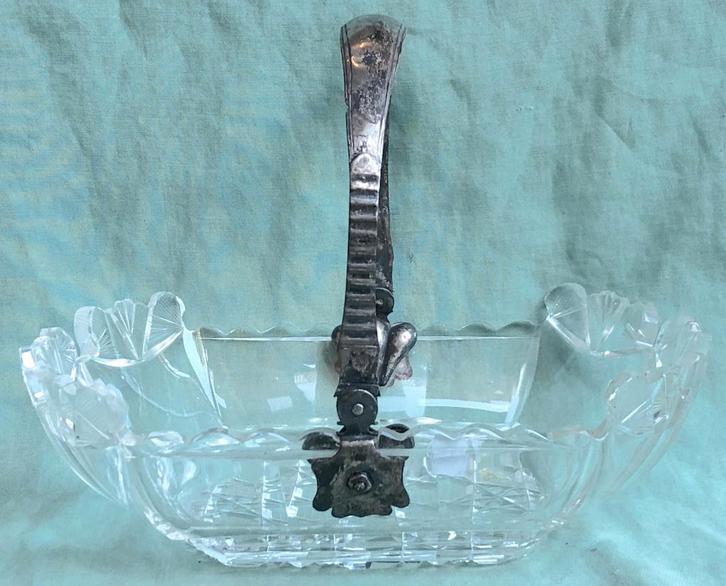 kristallen bakje met zilveren beugel, Antiek en Kunst, Antiek | Goud en Zilver, Ophalen of Verzenden