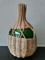VINTAGE Deco FLES - groen glas - riet 🍾🍷, Ophalen of Verzenden, Minder dan 50 cm, Groen, Glas