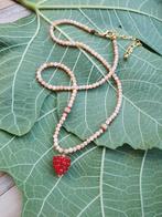 Roze Schelp Ketting met Glazen Framboos Hanger, Verstelbaar, Nieuw, Ophalen of Verzenden, Steen of Mineraal