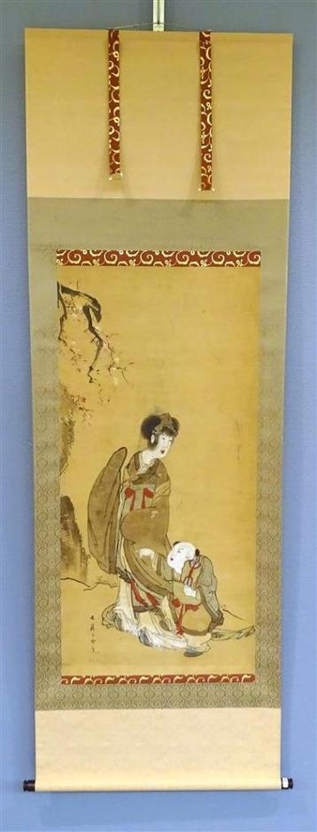 Antieke Japanse rolschildering, scroll antiek incl. doos beschikbaar voor biedingen