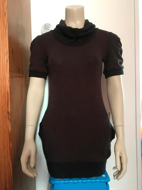 coltrui tuniek pof mouw bruin zwart pofmouwen col trui S 36, Kleding | Dames, Truien en Vesten, Nieuw, Maat 36 (S), Bruin, Ophalen of Verzenden