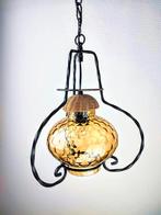 Vintage hanglamp smeedijzer glas, Antiek en Kunst, Ophalen of Verzenden