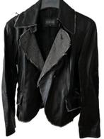 STROKE kort zwart jasje leer met stof afgezet 44 valt als 42, Verzenden, Zwart, Maat 42/44 (L), Zo goed als nieuw