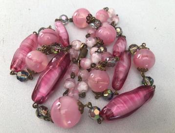 Ketting rose murano glas kralen ketting - Vintage  beschikbaar voor biedingen