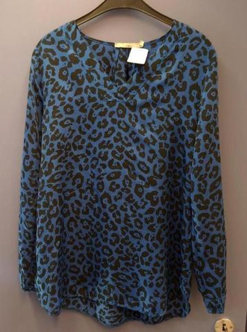 Aaiko blouse / top kobalt blauw / zwart luipaard mt L 39353 beschikbaar voor biedingen