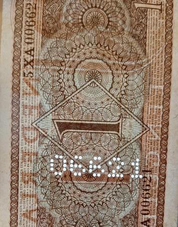 Zeldzaam specimen biljet 1 gulden 1949, met perforatie s/n beschikbaar voor biedingen