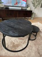Ronde salontafels (set van 3) - De Bommel / zwart gelakt, Minder dan 50 cm, Rond, Zo goed als nieuw, Overige houtsoorten
