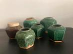 6 Chinese gemberpotten groen/blauw/bruin, Antiek en Kunst, Antiek | Keramiek en Aardewerk, Ophalen