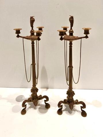Antieke Bronzen Kandelaars met Vogel. Susse Frères  beschikbaar voor biedingen