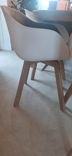 6 Witte kuipstoelen met houtlook poten en grijze zitting, Huis en Inrichting, Stoelen, Metaal, Gebruikt, Wit, Ophalen of Verzenden
