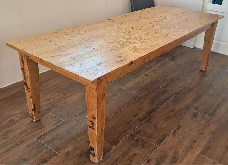 Grenen Eettafel 250 cm lang, Huis en Inrichting, Tafels | Eettafels, Gebruikt, 50 tot 100 cm, 200 cm of meer, Vijf personen of meer