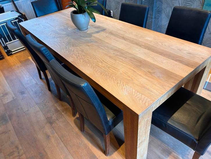 Lange Eikenhouten Eettafel + 8 Stoelen, Huis en Inrichting, Tafels | Eettafels, Zo goed als nieuw, 100 tot 150 cm, 200 cm of meer
