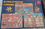Jan van Haasteren 3x1000 Puzzels + Posters, Ophalen, 500 t/m 1500 stukjes, Zo goed als nieuw, Legpuzzel