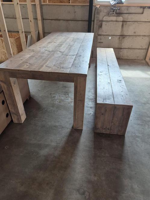 Stijgerhouten Tafel met Bankje - 240cm, Huis en Inrichting, Tafels | Eettafels, Gebruikt, 50 tot 100 cm, 200 cm of meer, Vijf personen of meer