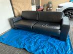 Zwart leren bank 3,5 zits, Ophalen, Driepersoons, Zo goed als nieuw, Rechte bank