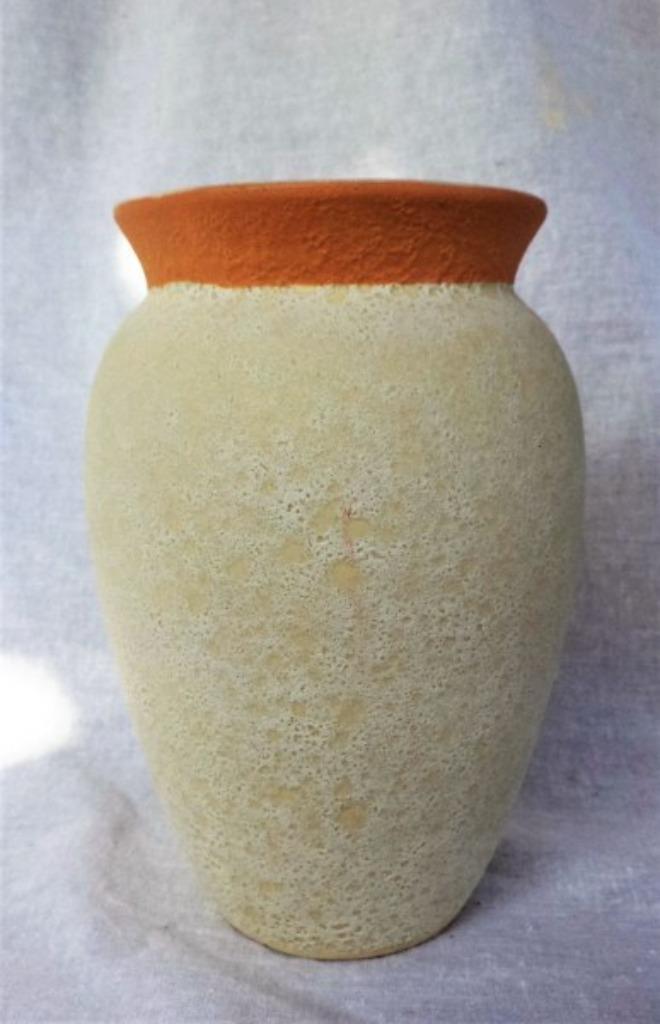 Vaas creme met oranje hals - Scheurich 546-20 Germany, Huis en Inrichting, Woonaccessoires | Vazen, Zo goed als nieuw, Minder dan 50 cm