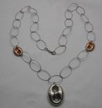 Zilveren bicolor ketting met grote schakels en hanger nr.094, Sieraden, Tassen en Uiterlijk, Kettingen, Met hanger, Overige kleuren
