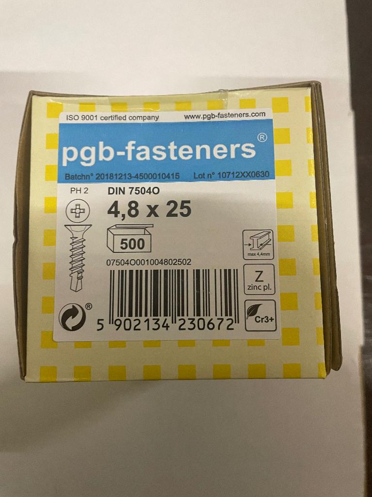 PGB Fasteners Zelfborende schroef verzinkt 4.8 x 25mm PH 2, Ophalen of Verzenden, Nieuw, Minder dan 50 mm, Schroeven