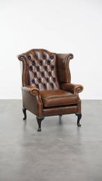 Bruine rundleren chesterfield oorfauteuil in Engelse stijl, Huis en Inrichting, Fauteuils, Ophalen, Gebruikt, ., Chesterfield