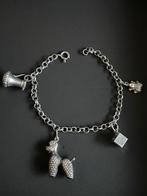 Zilveren jasseron vintage bedelarmband met 4 bedels, Ophalen of Verzenden, Zo goed als nieuw, Zilver