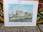 Aquarel Schilderij Dorpsgezicht, Antiek en Kunst, Kunst | Schilderijen | Klassiek, Ophalen of Verzenden