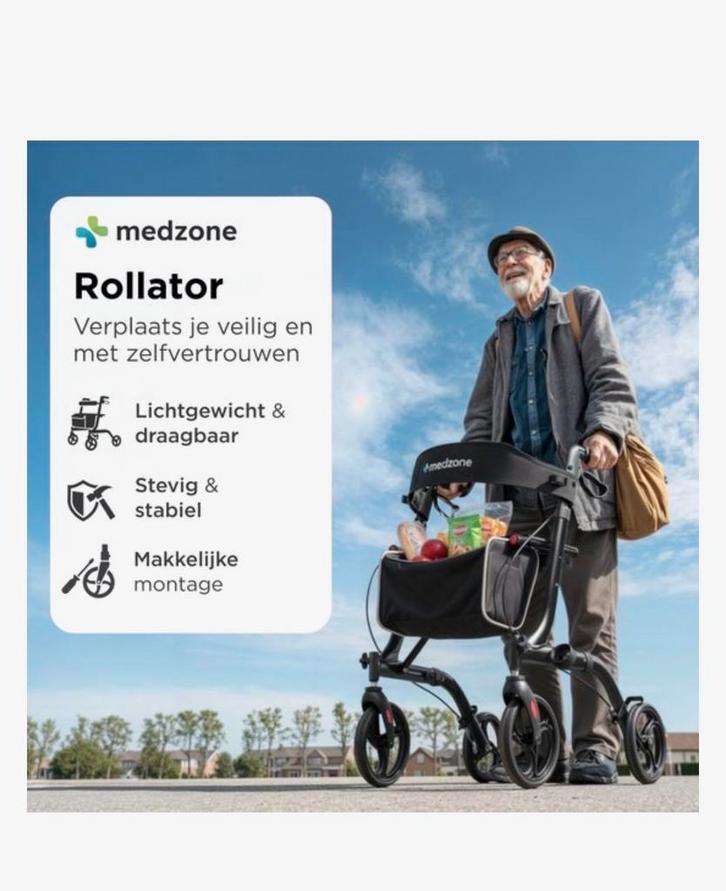 Medzone rollator, Diversen, Rollators, Nieuw, Opvouwbaar, Ophalen of Verzenden