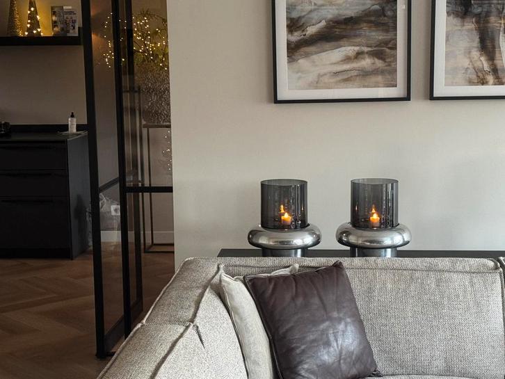 Windlichten aluminium met rookglas - 2 stuks, Huis en Inrichting, Woonaccessoires | Kandelaars en Kaarsen, Zo goed als nieuw, Kandelaar