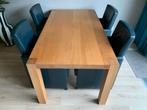 Eettafel eikenhout met 4 stuks lederen eetkamerfauteuils, Ophalen