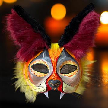 Halloween therian masker, handgemaakt oranje, geel, zwart beschikbaar voor biedingen