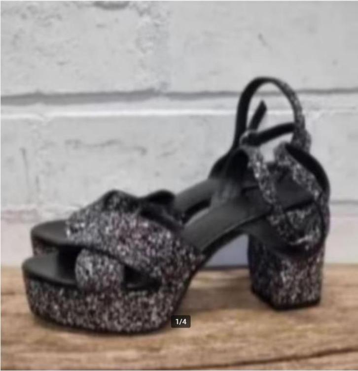 WHAT FOR - Prachtige glitter sandalen maat 37 - Nieuw, Kleding | Dames, Schoenen, Nieuw, Sandalen of Muiltjes, Zwart, Ophalen of Verzenden