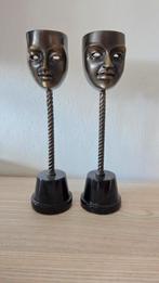 Vintage maskers op voet – set van 2 – mid-century stijl, Ophalen of Verzenden, Gebruikt