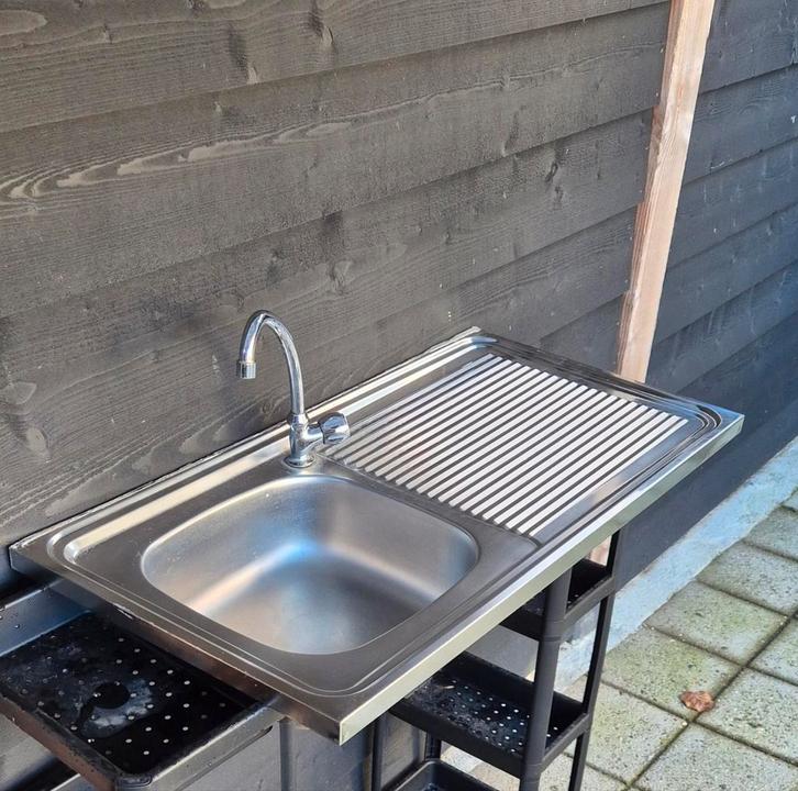 Te koop Rvs aanrechtblad / met spoelbak en kraan aangeboden, Huis en Inrichting, Keuken | Keukenelementen, Zo goed als nieuw, Minder dan 100 cm