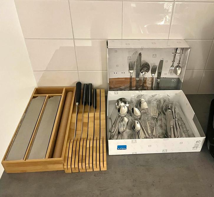 60 delig Amefa bestekset messenblok keukenrolhouder, Huis en Inrichting, Keuken | Bestek, Gebruikt, Rvs of Chroom, Ophalen of Verzenden