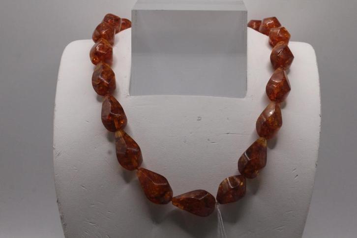 vintage amber ketting, Sieraden, Tassen en Uiterlijk, Kettingen, Zo goed als nieuw, Steen of Mineraal, Bruin, Met edelsteen, Ophalen of Verzenden