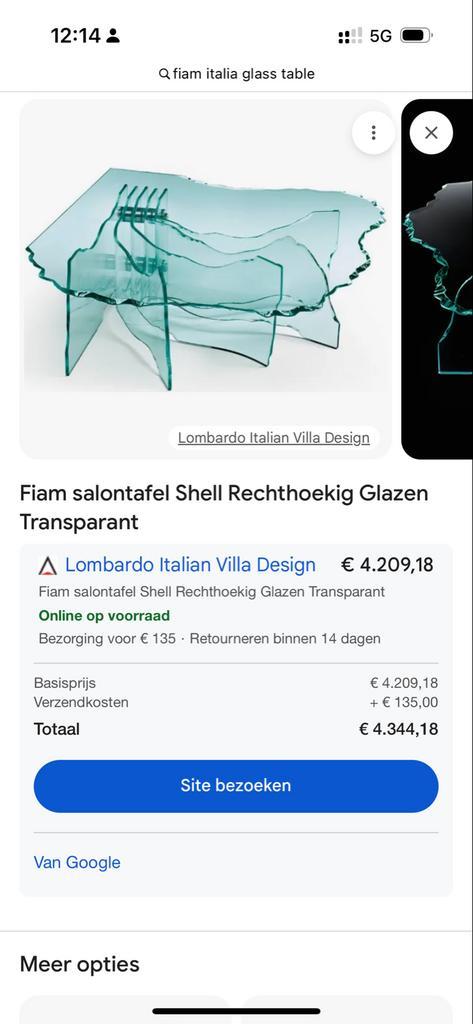 Fiam Shell Salontafel - Design Glazen Tafel, Huis en Inrichting, Tafels | Salontafels, Zo goed als nieuw, Minder dan 50 cm, 100 tot 150 cm
