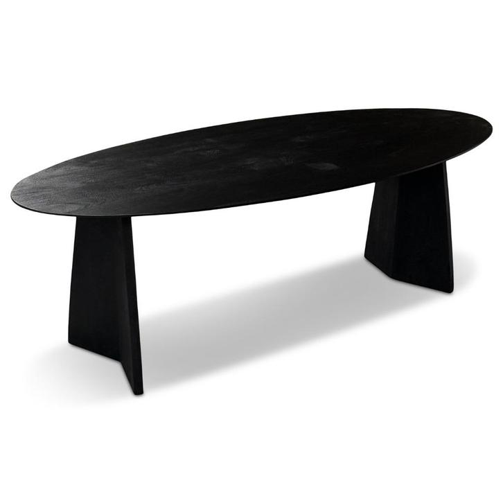 Zwarte japandi tafel ovaal 220 240 of 260cm met houten poot, Huis en Inrichting, Tafels | Eettafels, Nieuw, 50 tot 100 cm, 200 cm of meer